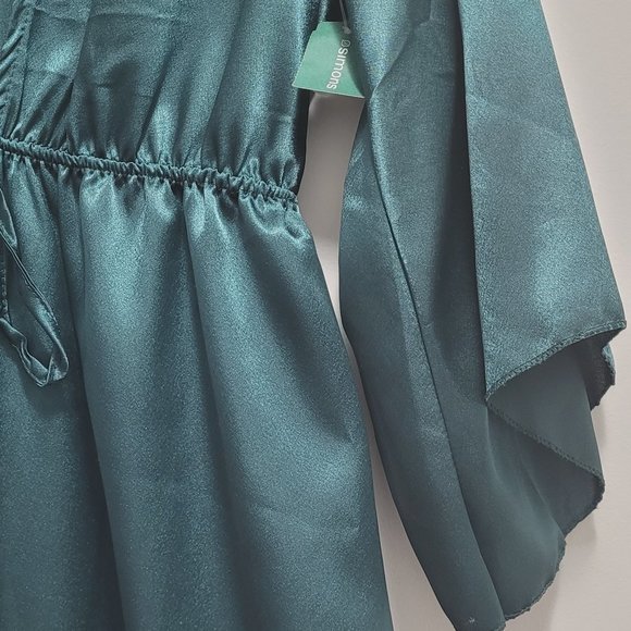 Twik Faux Satin Green Dress O/S - Picture 5 of 8